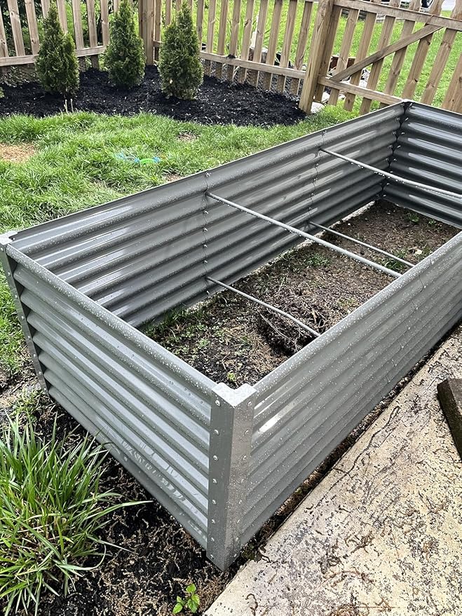 2 Packs Rectangular 8x3x2FT Galvanized Raised Garden Bed Kit Metal Ground Planter Box Outdoor Bottomless Planter Raised Beds for Vegetables Flowers Herbs Fruits, Gray