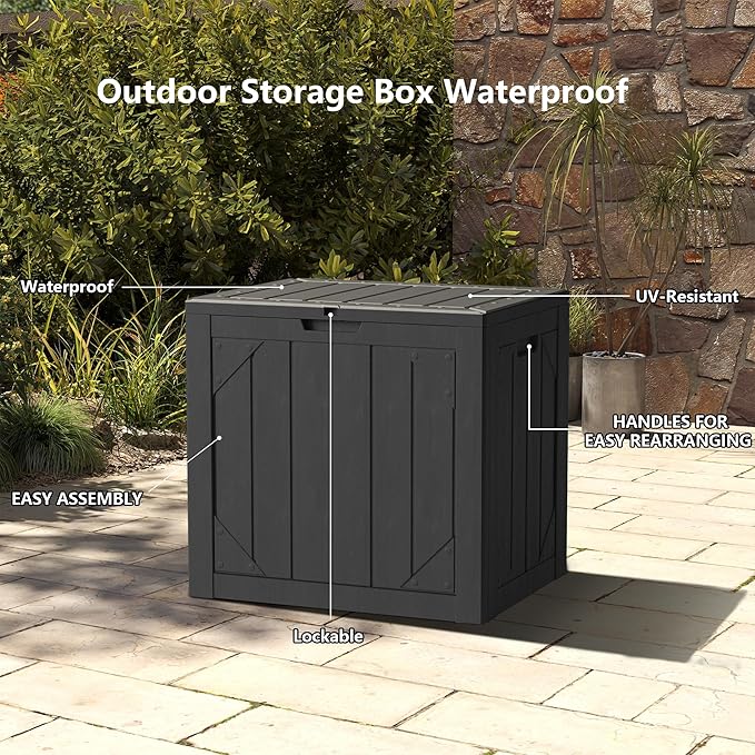 Yardgrace 31 Gallon Resin Deck Box Waterproof Outdoor Storage Box for Patio Furniture Pool Accessories Indoor Storage for Cushion Garden Tools, Gray