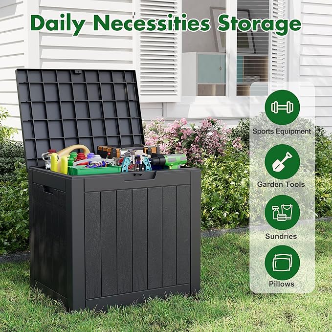 NBYSGO Outdoor Storage Box, Resin Deck Boxes Indoor and outdoor, Waterproof Storage Box Lockable Lid (Black,32 Gallon)