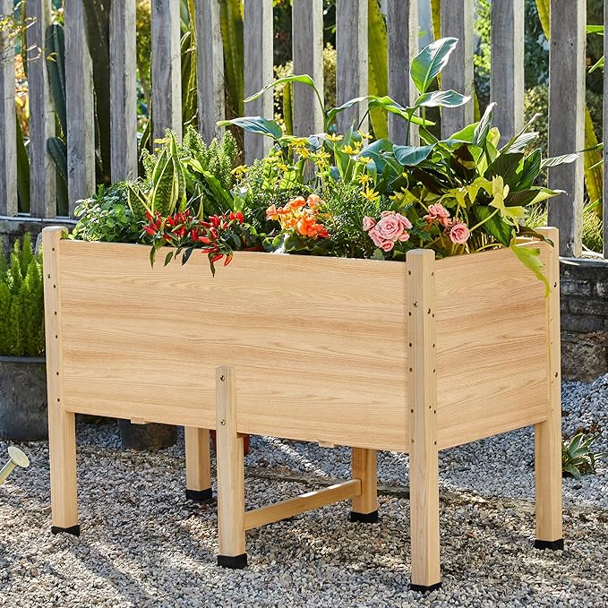Amerlife 4x2 Ft Raised Garden Bed - Features Legs, Drainage Holes, 16 Inch Depth Ideal for Vegetables, Flowers, Herbs, Elevated Wood Planter Box for Balcony, Patio, and Backyard, Easy Assembly