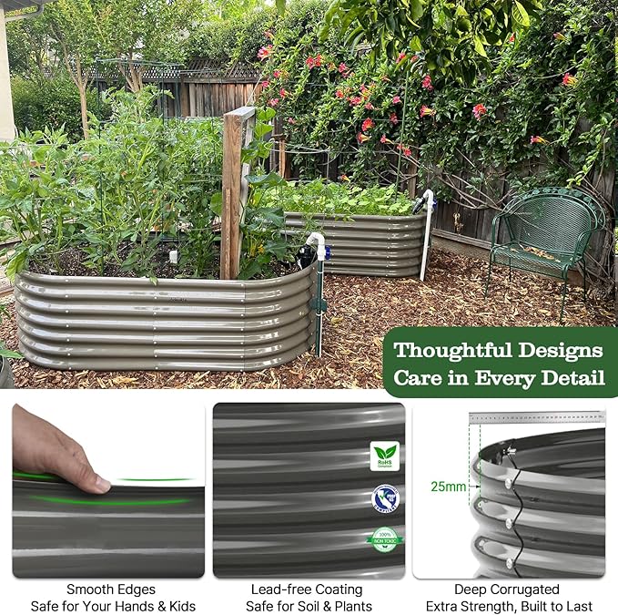 A ANLEOLIFE 12-Pack 4X4X1.5ft & 6X2X1.5ft & 81x81x18 in Deep Root Galvanized Raised Garden Beds Outdoor for Planting Vegetables Flowers Herb, Quartz Grey