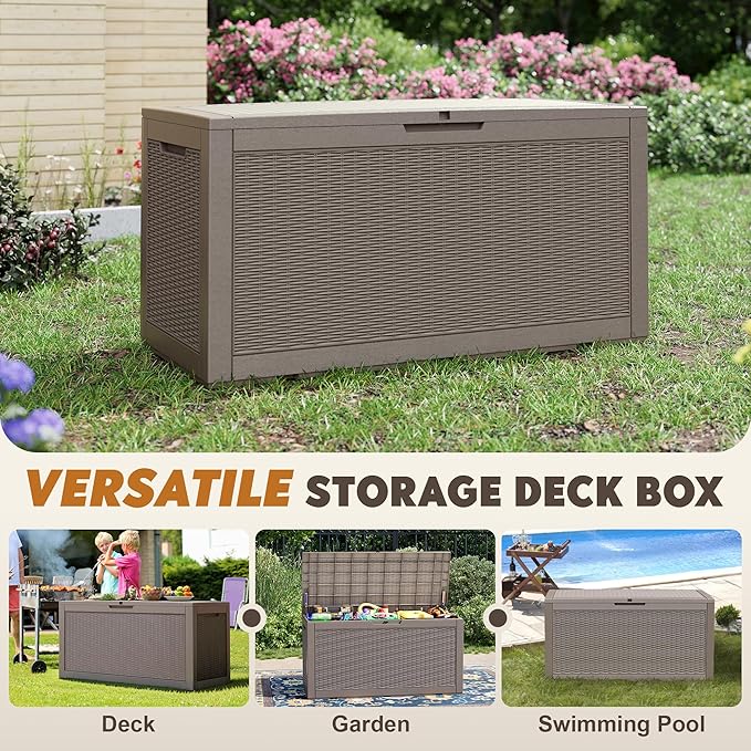 NBYSGO Outdoor Storage Box, Resin Deck Boxes Indoor and outdoor, Waterproof Storage Box Lockable Lid (Grey, 110 Gallon)