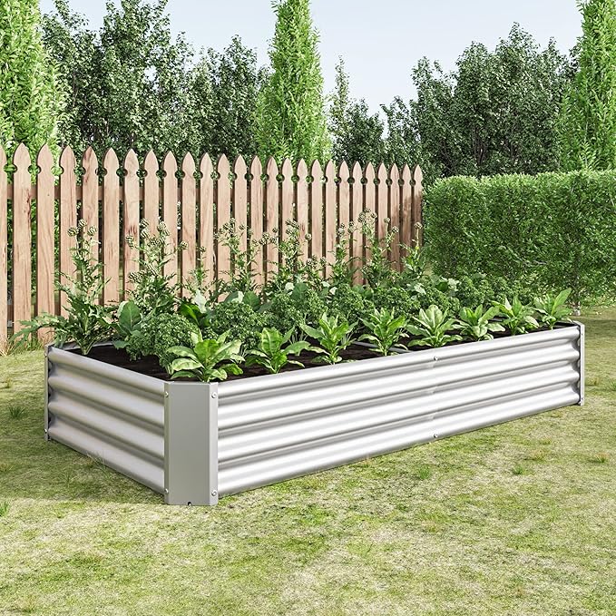 6x3x1ft Raised Garden Bed, Outdoor Galvanized Raised Garden Beds, Metal Raised Beds for Gardening Vegetables Fruits and Flowers, Easy Assembly, 127 Gallon Capacity - Silver