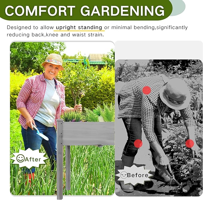 34x18x30in Wooden Raised Garden Bed with Legs,Elevated Reinforced Planter Box with Bed Liner for Backyard/Patio/Gardener,150lb Capacity - Gray