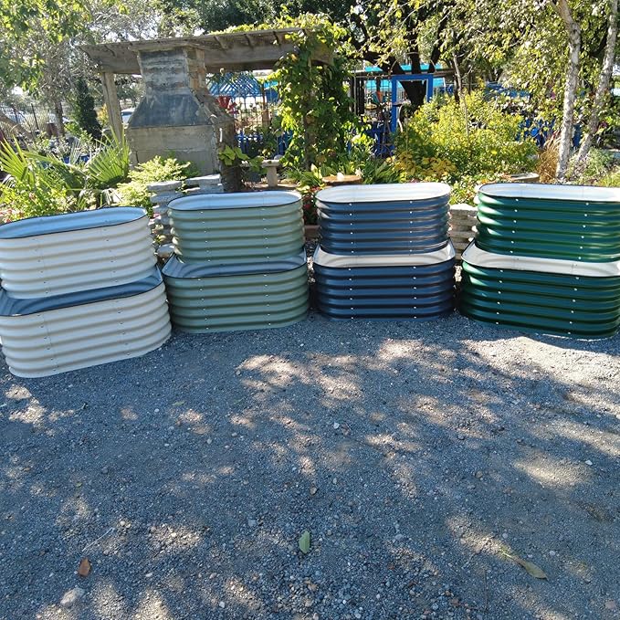 Vego garden Cascading Raised Garden Planter Box Outdoor Metal Galvanized Gardening Bed for Vegetables Herb & Flower, British Green