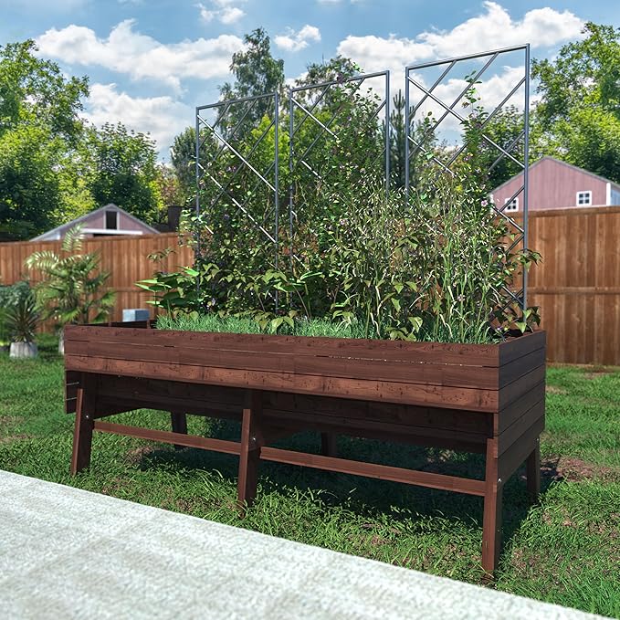 6x3x2FT Raised Garden Bed for Vegetable and Flower with Legs, Large Outdoor Elevated Wood Planted Box with Liner, Backyard and Patio, Rustic Brown
