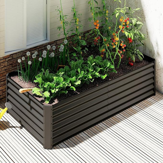 Domi 6×3×1.5 ft Galvanized Raised Garden Bed, Outdoor Planter Garden Boxes Large Metal Planter Box for Gardening Vegetables Fruits Flowers, Grey