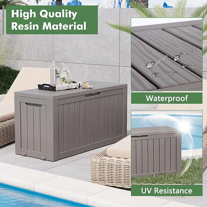 NBYSGO Outdoor Storage Box, Resin Deck Boxes Indoor and outdoor, Waterproof Storage Box Lockable Lid (Grey, 85 Gallon)