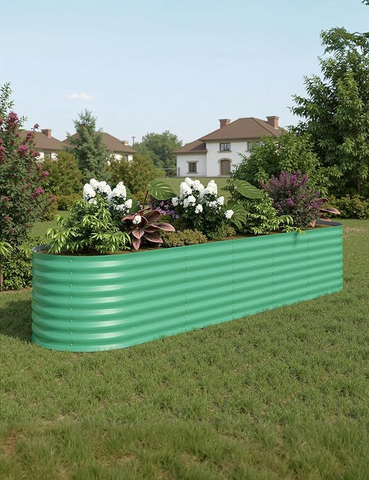 IDEAHOUSE 2-Pack Raised Garden Bed - Heavy-Duty Galvanized Steel Outdoor Planter Box for Vegetables, Flowers & Herbs - Rust-Resistant, Easy-Assembly Garden Box, Beige/Green
