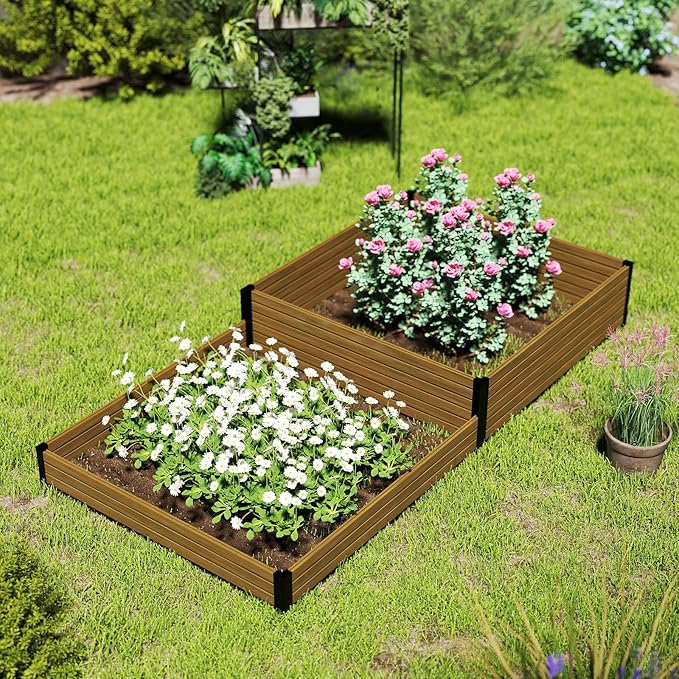 Elevated Wooden Raised Garden Planter - 2-Tier Outdoor Flower & Vegetable Box for Patio, Backyard, or Garden - Durable, Weather-Resistant Design - 47.2" x 47.2" x 12.2" (Brown)