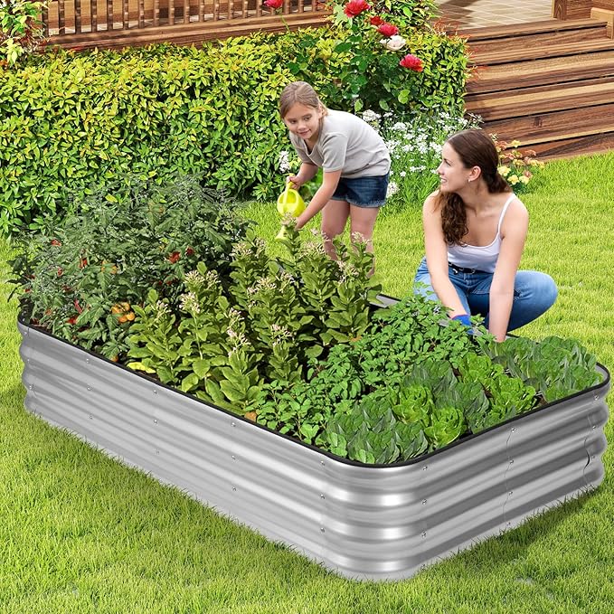 1MORE Raised Garden Bed - 6X2X1 Galvanized Planter Box for Outdoor Gardening and Planting, Ideal for Vegetables and Plants.Sliver-1Pcak