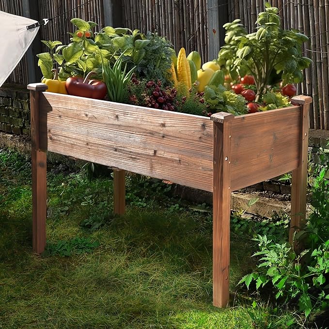 BlueWish Cedar Raised Garden Bed, 48" W x 24" D x 30" H Raised Garden Bed with Detachable Black Liner, 3 Drainage Holes, Planter Box for Outdoor, Patio, Backyard, Rustic