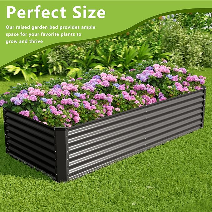 8x2x2FT Galvanized Raised Garden Bed Kit,Vegetable Boxes-Rectangle Metal Flower Box,Large Planter Raised Beds Outdoor Garden for Planting,Fruit,Herb-Grey