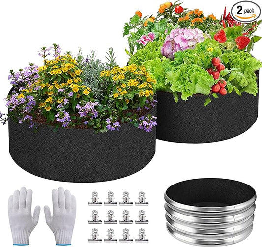 2 Sets 2 x 2 x 1 ft Raised Garden Bed Liner Bag, Breathable Grow Bed Fabric Liners with Clips and Gloves, Garden Box Non Woven Bag for Outdoor Plants Growth Keep Soil Isolation (Circular)
