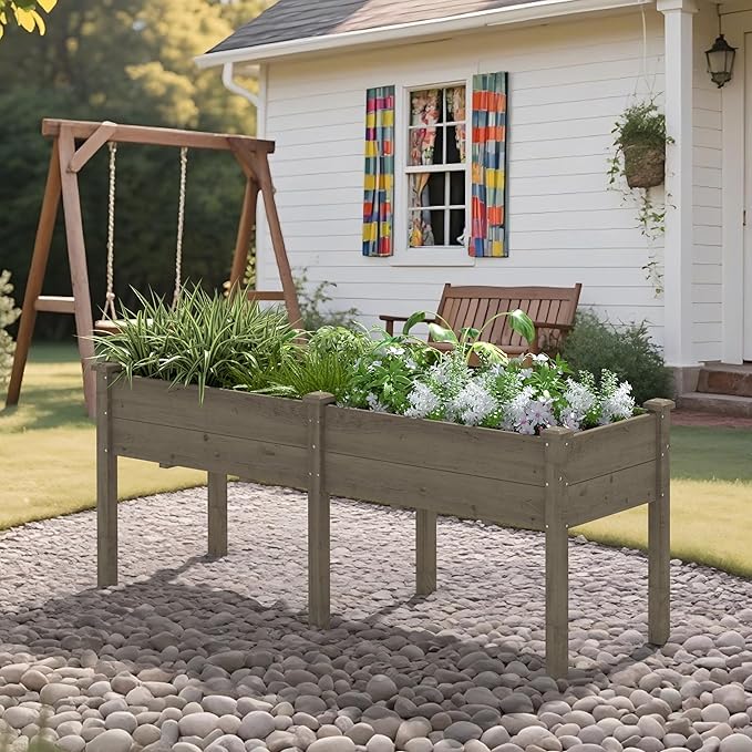 BlueWish 72''L x 23''W x 30''H Outdoor Cedar Garden Bed, Raised Garden Bed with 8 Drainage Holes & 6 Legs, Elevated Planter Boxes for Gardening, Vegetable, Flower, 661lbs Capacity, Brown