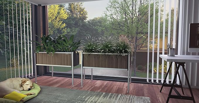 Foreman Raised Garden Bed 36”Lx12”Wx27”H Premium HPL Plastic Wood Grain Aluminum Legs with Lockable Wheels Elevated Planter Box for Backyard Patio Balcony, Tosca