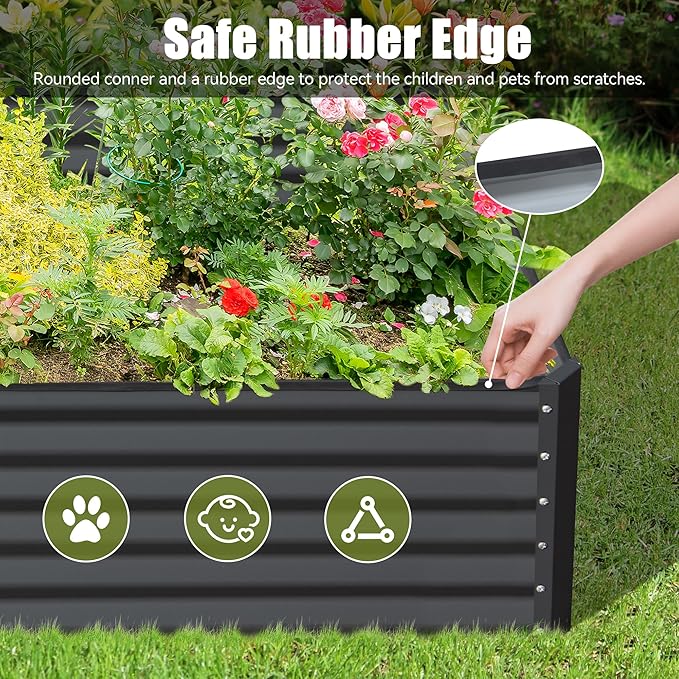 Domi Galvanized Raised Garden Bed, Outdoor Planter Garden Boxes Large Metal Planter Box for Gardening Vegetables Fruits Flowers, Dark Grey (8x4x1.5ft)