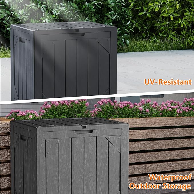 Yardgrace 31 Gallon Resin Deck Box Waterproof Outdoor Storage Box for Patio Furniture Pool Accessories Indoor Storage for Cushion Garden Tools, Gray