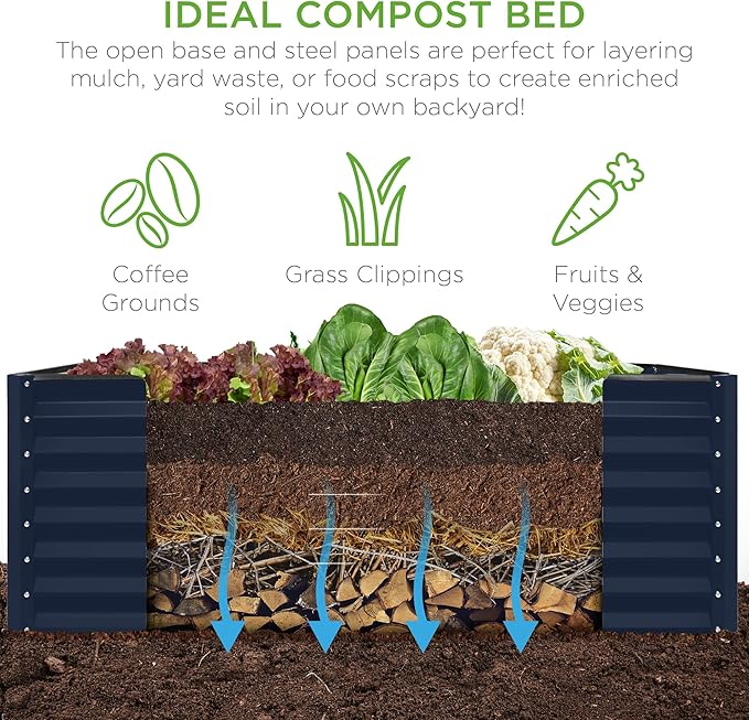 Best Choice Products 6x3x2ft Outdoor Metal Raised Garden Bed, Deep Root Box Planter for Vegetables, Flowers, Herbs, and Succulents w/ 269 Gallon Capacity - Navy