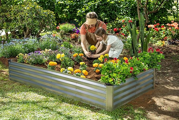 Plant & Plot Galvanized Raised Garden Beds Outdoor // 6×3×1 ft (2-Pack) Planter Raised Beds for Gardening, Vegetables, Flowers // Large Metal Garden Box // Patented Tool-Free Design (Silver)