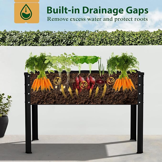 BlueWish 48" W x 24" D x 32" H Raised Garden Bed, Galvanized Garden Bed with Detachable Black Liner, Drainage Gaps, Raised Garden Beds Outdoor 507 lbs Capacity, Gardening, Vegetable, Flower, Rustic