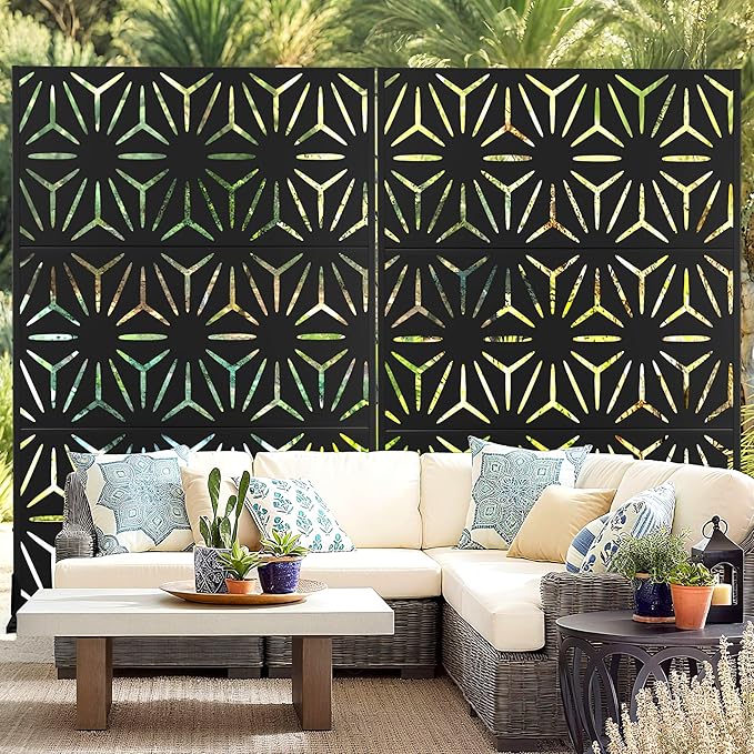 Outdoor Privacy Screen,72" H×47" W Metal Privacy Screen, Freestanding Privacy Fence Panels for Patio