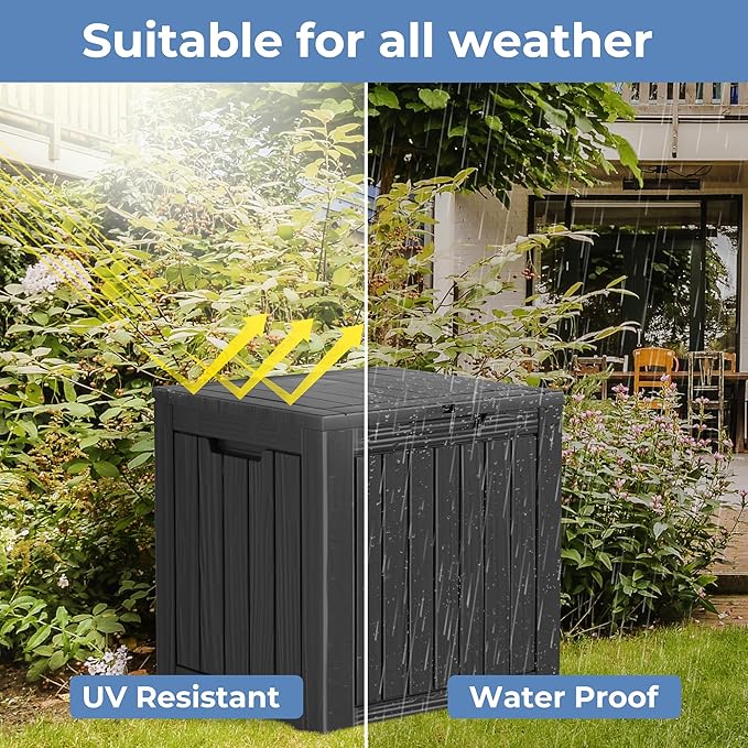 Yardgrace 29 Gallon Resin Deck Box Waterproof Outdoor Storage Box for Patio Furniture Pool Accessories Indoor Storage for Cushion Garden Tools, Black