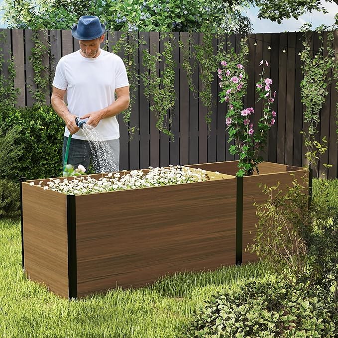 Modular Raised Garden Bed - Expandable Design with Composite Panels & Aluminum Frame - Perfect for Flowers, Vegetables, Herbs - Outdoor Planter Box for Patio, Balcony, Backyard (Brown)