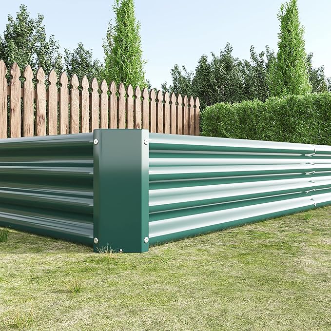 8x4x1ft Raised Garden Bed, Outdoor Galvanized Raised Garden Beds, Metal Raised Beds for Gardening Vegetables Fruits and Flowers, Easy Assembly, 202 Gallon Capacity - Green