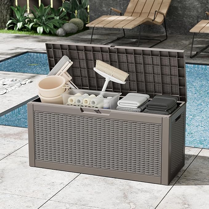 NBYSGO Outdoor Storage Box, Resin Deck Boxes Indoor and outdoor, Waterproof Storage Box Lockable Lid (Grey,70 Gallon)