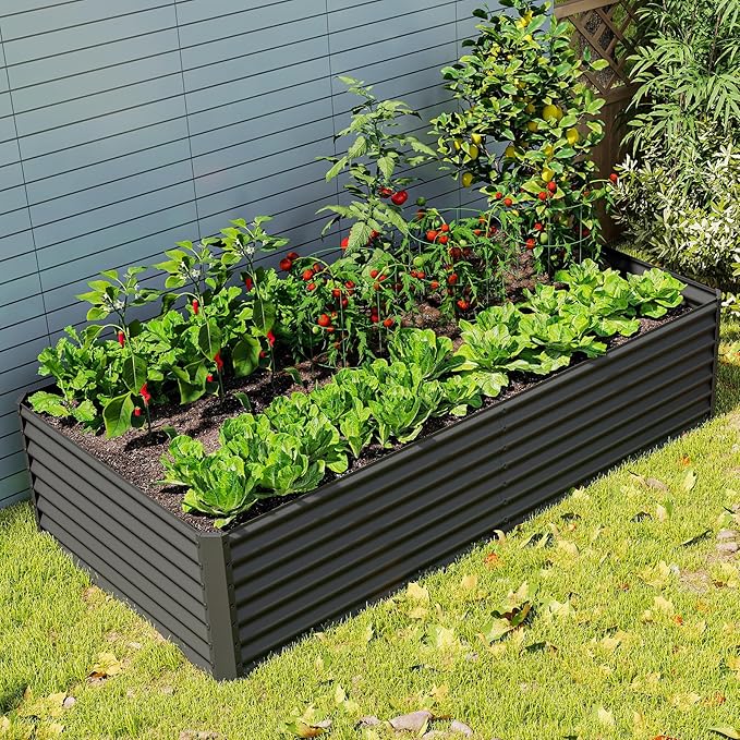 Domi 8×4×2 ft Galvanized Raised Garden Bed, Outdoor Planter Garden Boxes Large Metal Planter Box for Gardening Vegetables Fruits Flowers, Grey