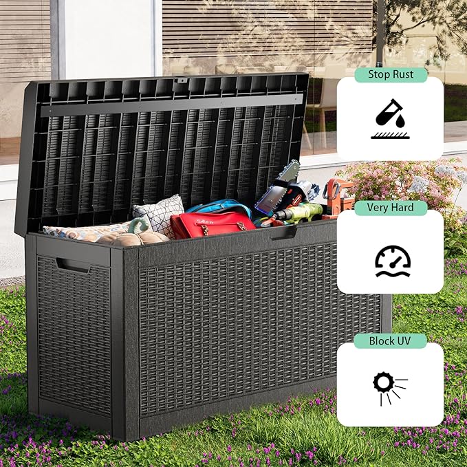 60 GallonOutdoor Storage Box,Resin Deck Boxes Waterproof, IndoorOutdoor Bin for Package Delivery, Patio Cushions, Gardening Tools, Lockable, UV Resistant