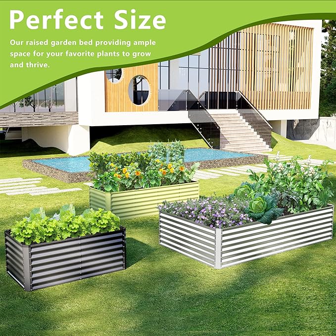 4x2x2FT Galvanized Raised Garden Bed Kit,Vegetable Boxes-Rectangle Metal Flower Box,Large Planter Raised Beds Outdoor Garden for Planting,Fruit,Herb-Green
