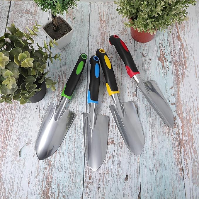 Product Image Garden Shovel Aluminum Alloy Heavy Duty Trowel Garden Tool Small Shovels for Digging Metal Hand Trowel Spade with Soft TPR Handle for Lawn Yard Farm Home Shop Planting(8 Pcs)