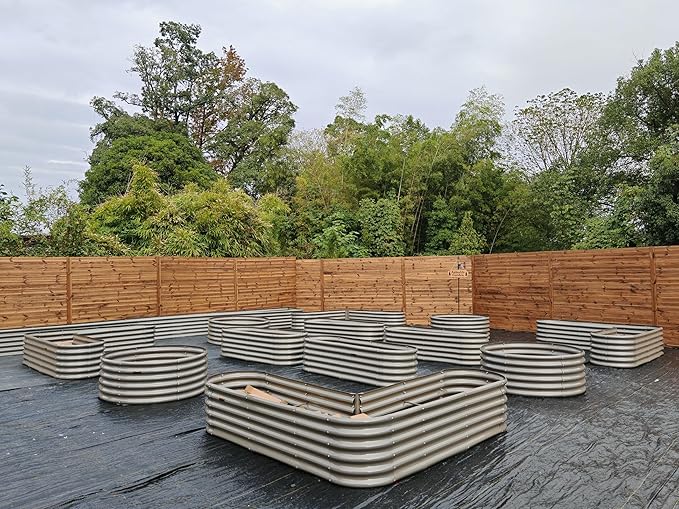 A ANLEOLIFE 12-Pack 4X4X1.5ft & 6X2X1.5ft & 81x81x18 in Deep Root Galvanized Raised Garden Beds Outdoor for Planting Vegetables Flowers Herb, Quartz Grey