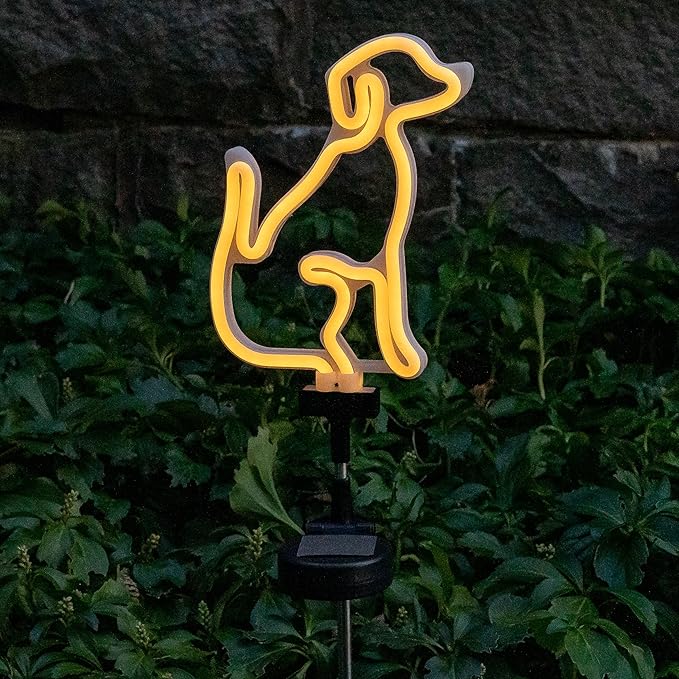 Touch Of ECO Solar LED Neon Dog Stake Light - Warm White- Outdoor Garden Décor, Yard Ornaments,Landscape Light, Patio Walkway Decoration - Gift for Dog Lovers, Birthday, Christmas