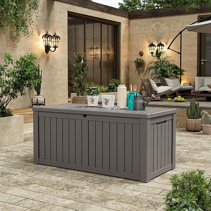 NBYSGO Outdoor Storage Box, Resin Deck Boxes Indoor and outdoor, Waterproof Storage Box Lockable Lid (Grey,150 Gallon)