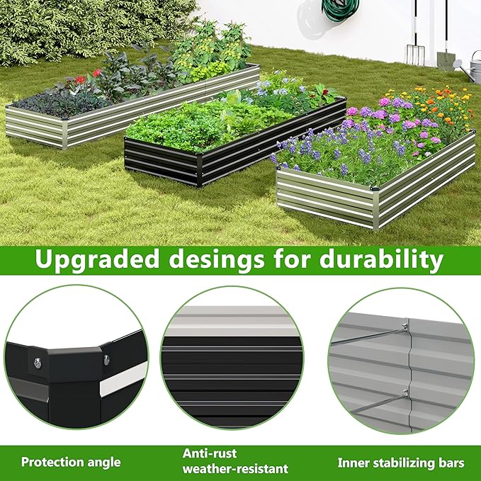 2PCS 7x3x1ft Galvanized Metal Raised Garden Bed Kit,Outdoor Planter Box Vegetables,Flowers,Herbs Durable Rust-Resistant Patio Gardening Beds,Black
