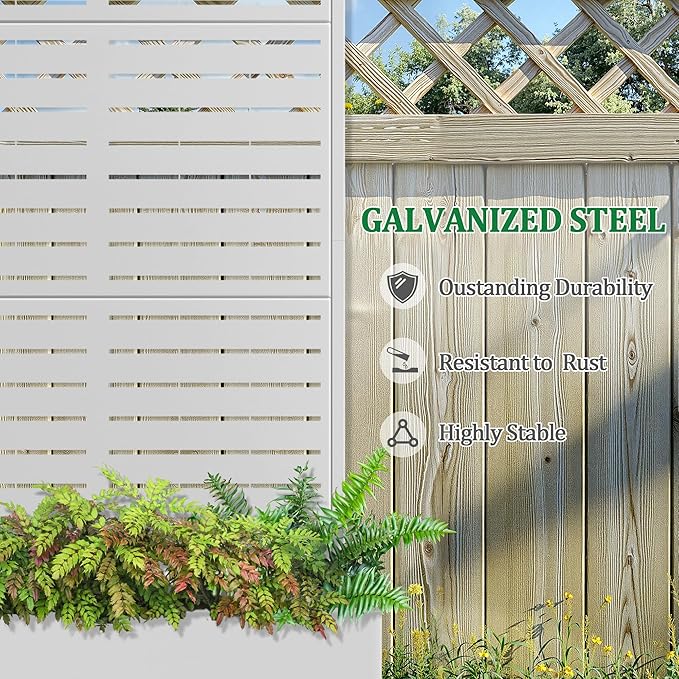 Metal Raised Garden Bed with Trellis, 2 in 1 Trellis with Planter Box & Privacy Screen for Climbing Plants, Vine, Outdoor Standing Flower Beds with Drainage Holes, 35.4" L x 15.7" W x 70.9" H, White
