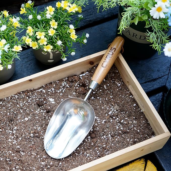 CYRUS Garden Shovel 13" Stainless Steel,Soil Scoop for Indoor Plants,Small Hand Shovels for Gardening,Garden Spade for Plant Transplanting, Digging and Weeding