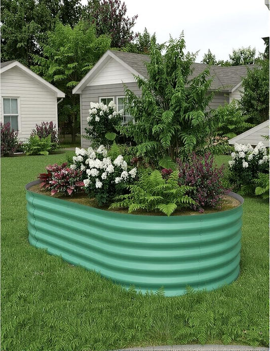 IDEAHOUSE 2-Pack Raised Garden Bed - Heavy-Duty Galvanized Steel Outdoor Planter Box for Vegetables, Flowers & Herbs - Rust-Resistant, Easy-Assembly Garden Box, Beige/Green