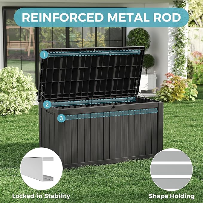 NBYSGO Outdoor Storage Box, Resin Deck Boxes Indoor and outdoor, Waterproof Storage Box Lockable Lid (Black, 160 Gallon)