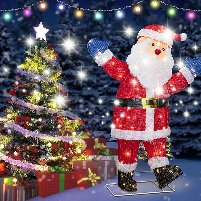 Lighted Christmas Santa Claus Outdoor Decorations, Christmas Standing Santa Claus 3D Super Large Lighted Holiday Displays Family Set Decoration Outdoor Indoor Yard