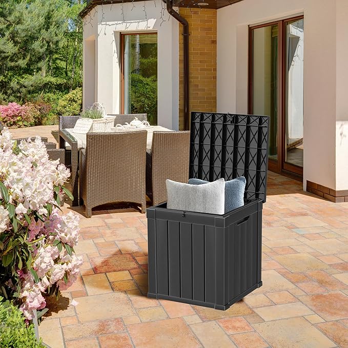 50GAL Deck Box Black,Waterproof Resin Outdoor Storage Box，Garden，Pool Supplies，Patio Furniture