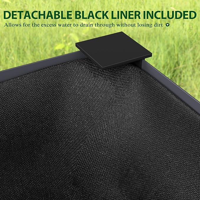 BlueWish 48" W x 24" D x 32" H Raised Garden Bed, Galvanized Garden Bed with Detachable Black Liner, Drainage Gaps, Raised Garden Beds Outdoor 507 lbs Capacity, Gardening, Vegetable, Flower, Grey