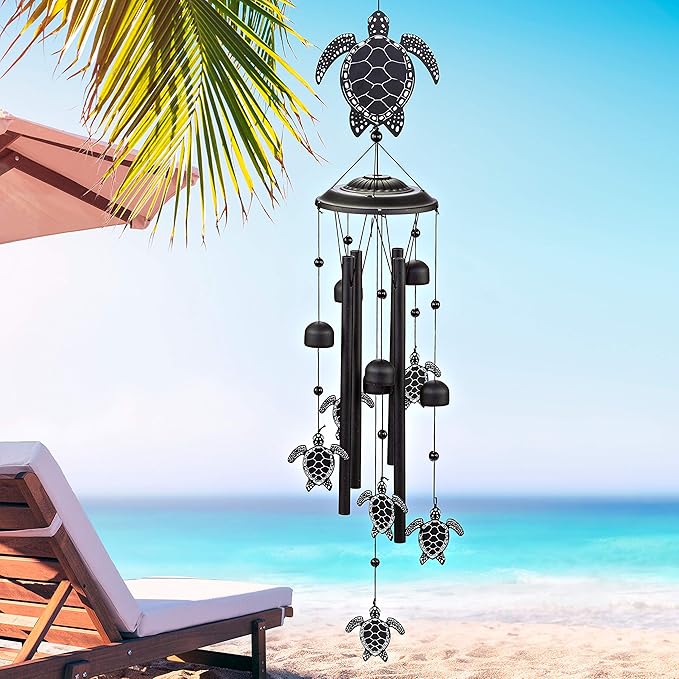 VP Home Black Sea Turtles Wind Chimes for Outside - 32 Inches Harmonic Windchimes with Rustic Design for Gardens, Patios, and Porches - Thoughtful Gifts for Mom, Grandma, and Turtle Lovers