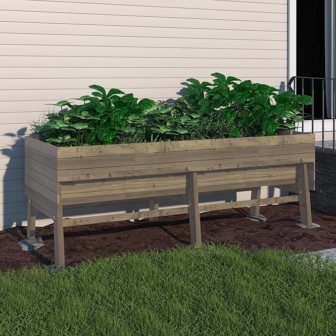 6x3x2FT Raised Garden Bed with Legs, Large Outdoor Elevated Wood Planted Box with Liner for Vegetable, Flower, Backyard, Patio, Light Mocha Brown