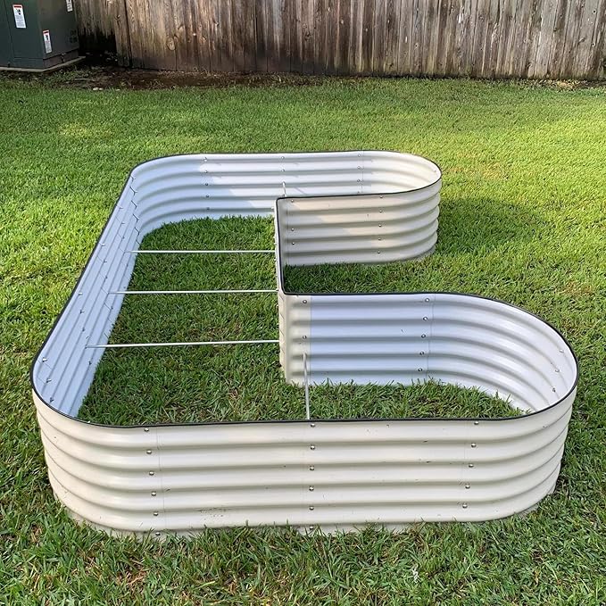 17" Tall U-Shape Raised Garden Bed Metal Raised Planter Bed for Vegetables Flowers Ground Planter Box, Standard Size, Pearl White