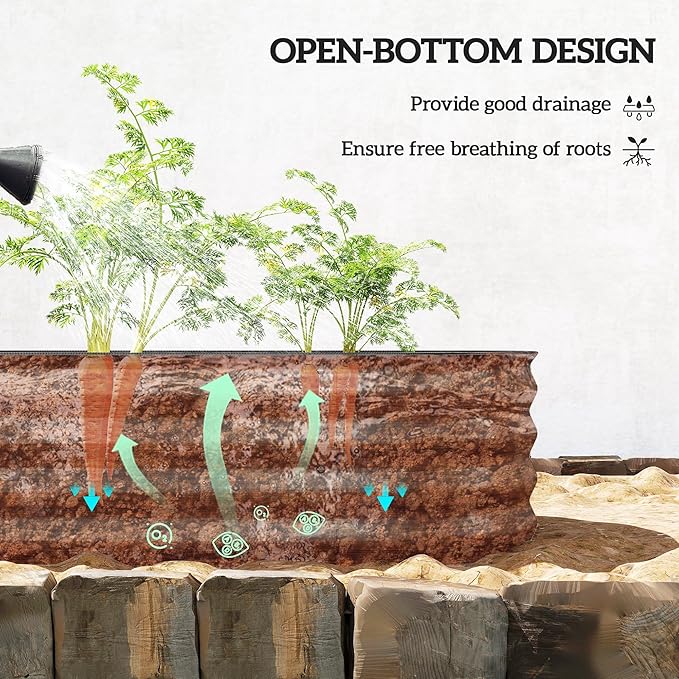 Outsunny 8' x 2' x 1' Galvanized Raised Garden Bed Kit, Outdoor Metal Elevated Planter Box with Safety Edging, Easy DIY Stock Tank for Growing Flowers, Herbs & Vegetables, Dark Brown