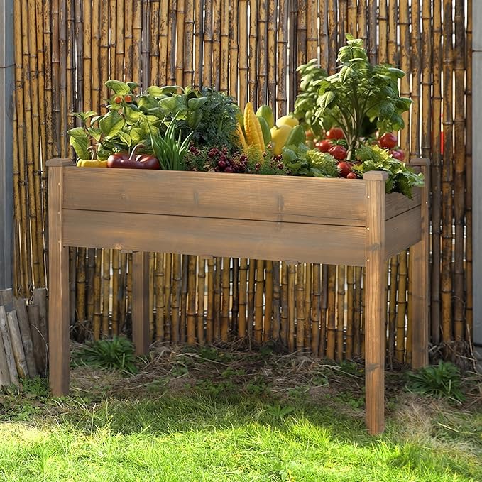 BlueWish Cedar Raised Garden Bed, 48" W x 24" D x 30" H Raised Garden Bed with Detachable Black Liner, 3 Drainage Holes, Planter Box for Outdoor, Patio, Backyard, Rustic